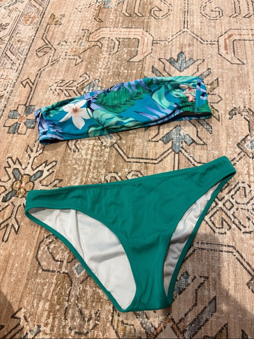 Shade & Shore Teal Tropical Bandeau Bikini Set